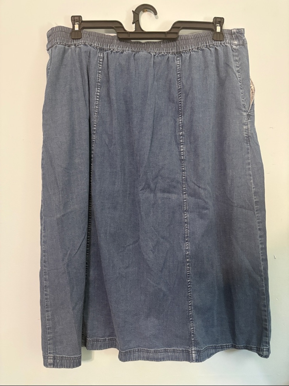 1X Classic Modest Old Money Capsule Button-Front Denim Skirt - Blue - Picture 4 of 8